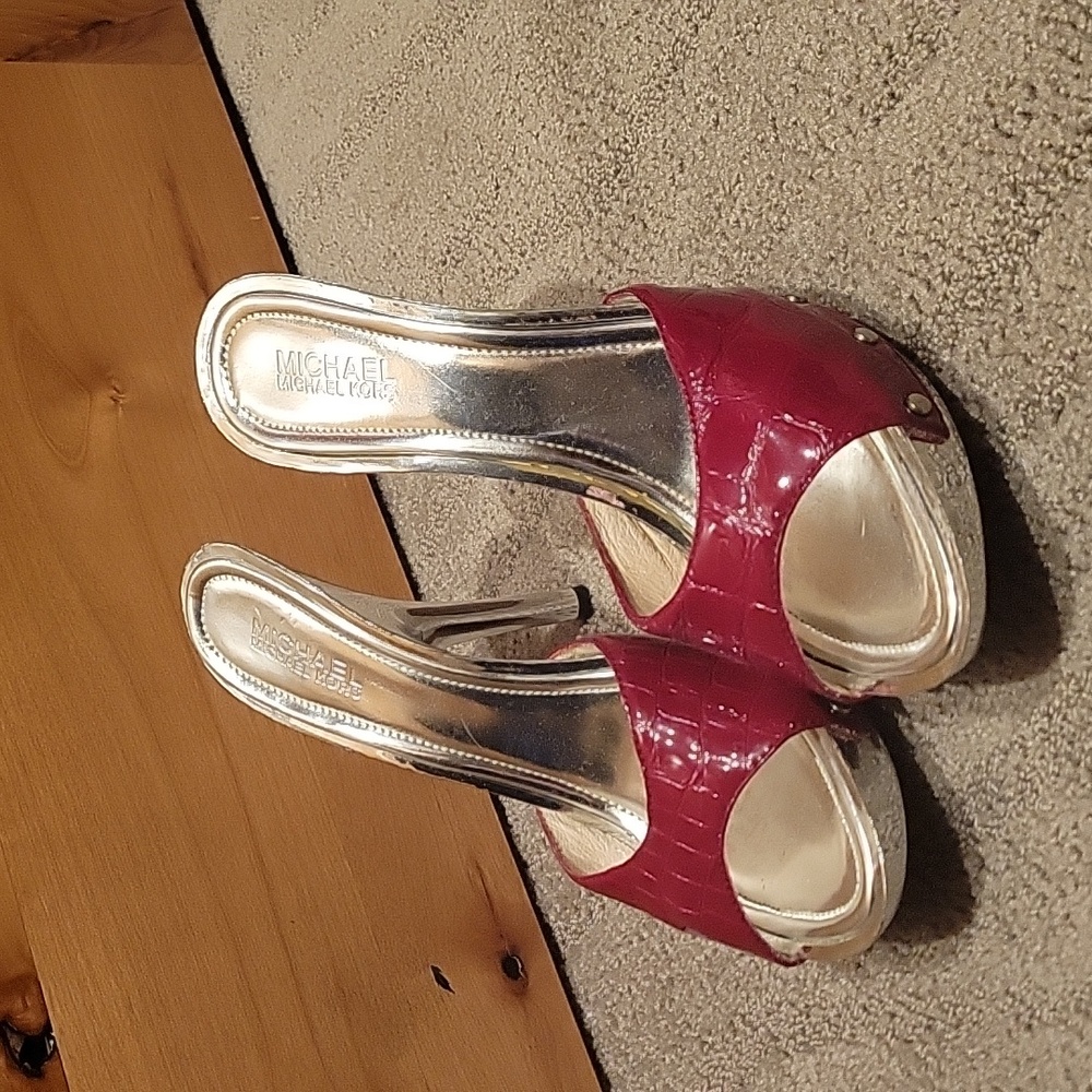 Michael Kors Red Leather Platform Mule Heels NWOT